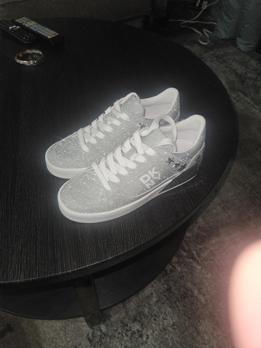 DKNY Silver Glitter Low-Top Sneakers